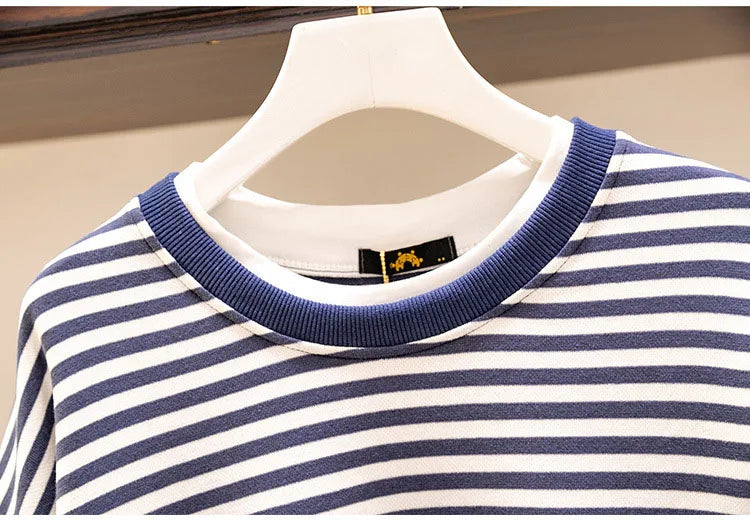 150Kg Plus Größe frauen Fehlschlag 157 Frühling Herbst Neue Lose Gefälschte Zwei-Stück Lange Ärmeln Gestreiften sweatshirt 5XL 6XL 7XL 8XL 9XL