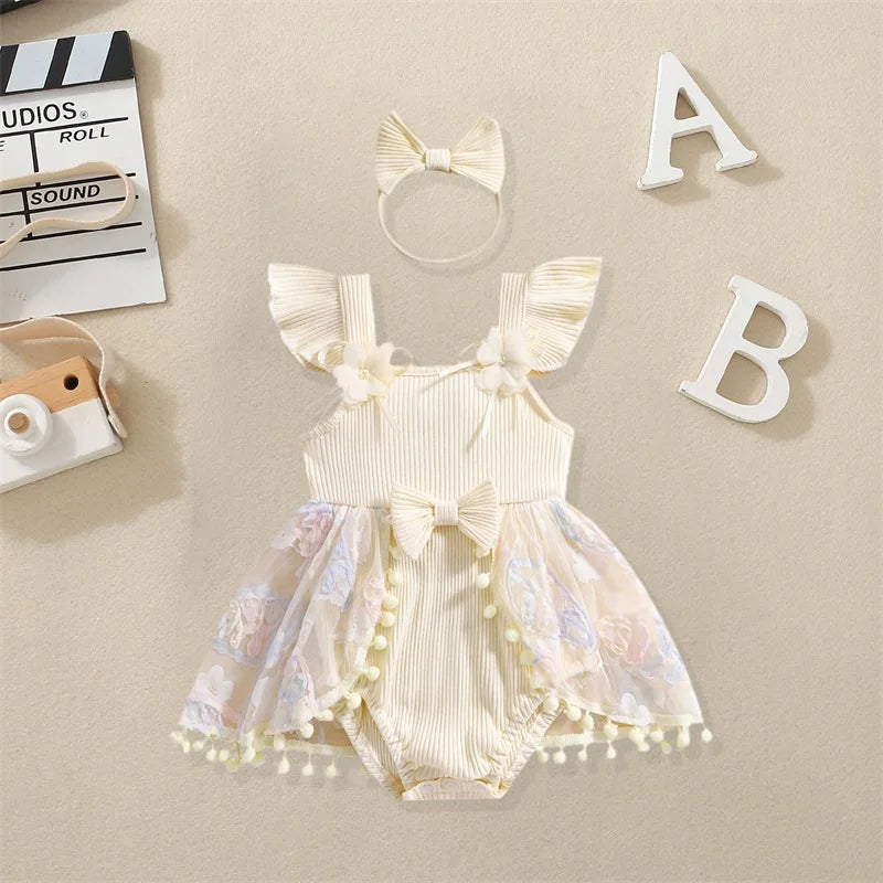 0-18M Kleinkind Baby Mädchen Sommer Strampler Kleid Nette Rüschen Ärmellose Square Neck Blume Body mit Stirnband Set neugeborene Kleidung