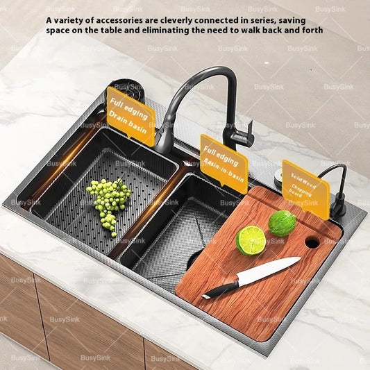 Stainless steel Kitchen Sink Thick Embossed Large Single Slot vegetable washbasin Dishwashing Sink Undermount Basin