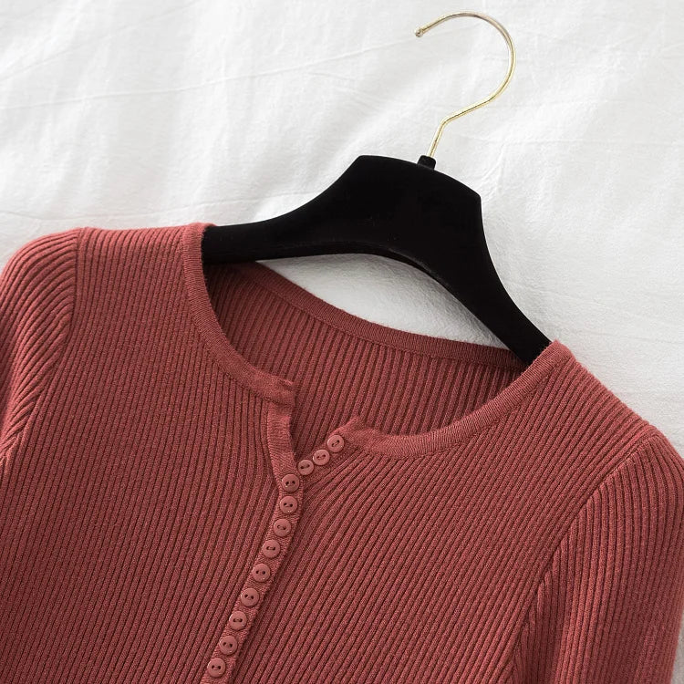 2026 weibliche Casual Tops Pullover Frauen Herbst Winter Gestrickte Dünne Pullover Feste Taste Volle Hülse V-ausschnitt Pullover