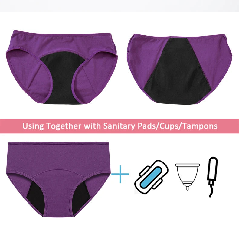 Women's Physiological Briefs 4-Layer Absorbent Leakproof Menstrual Pantie Euro Size Girl Period Panty Mid Waist Cotton Underwear