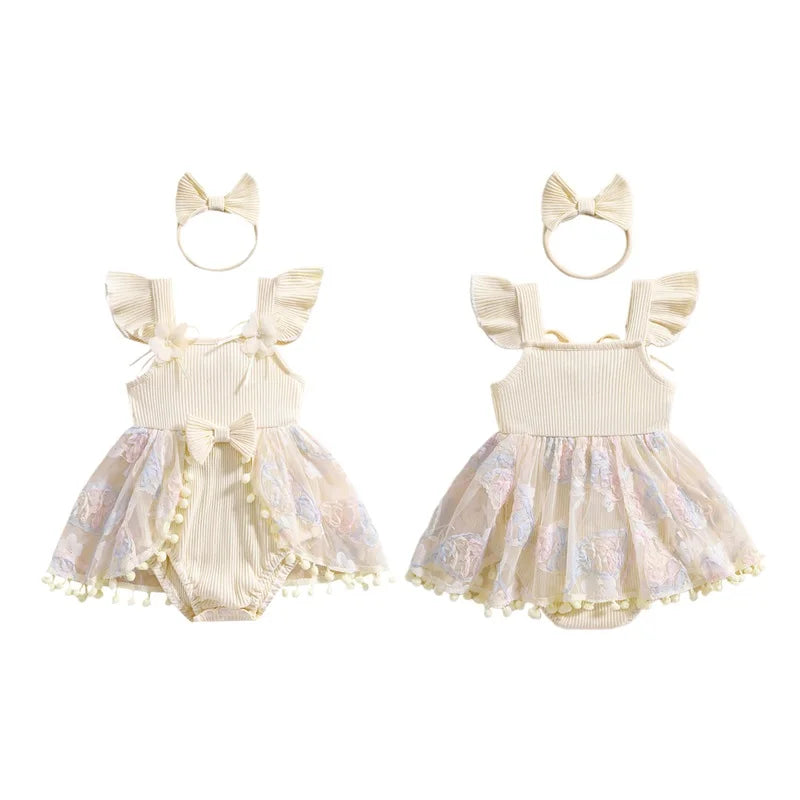 0-18M Kleinkind Baby Mädchen Sommer Strampler Kleid Nette Rüschen Ärmellose Square Neck Blume Body mit Stirnband Set neugeborene Kleidung