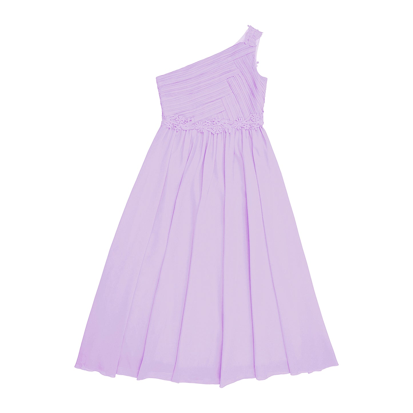 Mädchen Hochzeit Brautjungfer Kleid One Shoulder Elegante Guipure-Spitze Geraffte Chiffon Maxi Party Kleider Geburtstag Abend Abendkleid