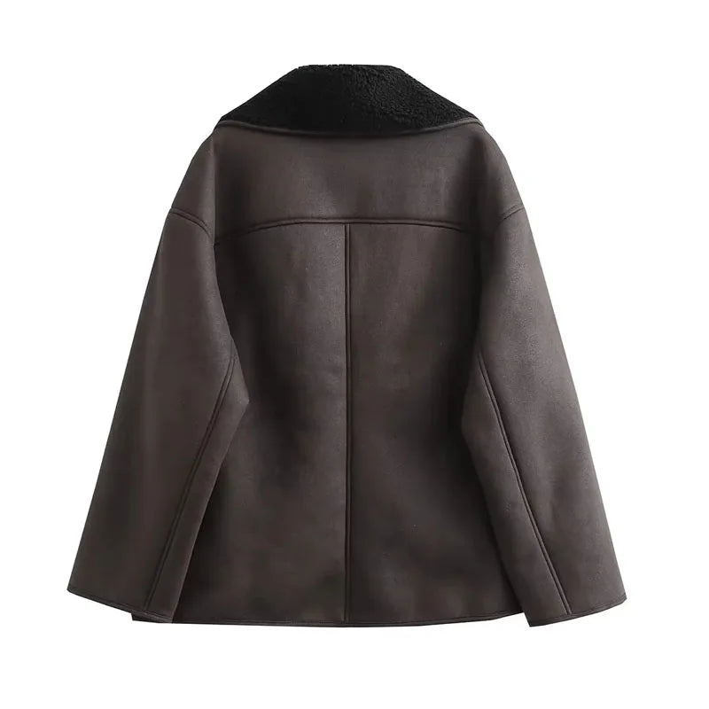 MUJER 2025 Frau Dicke Faux Leder Jacken für Frauen Herbst Winter Warme Mäntel Weibliche Demi-saison Plüsch Jacke Frauen Outer