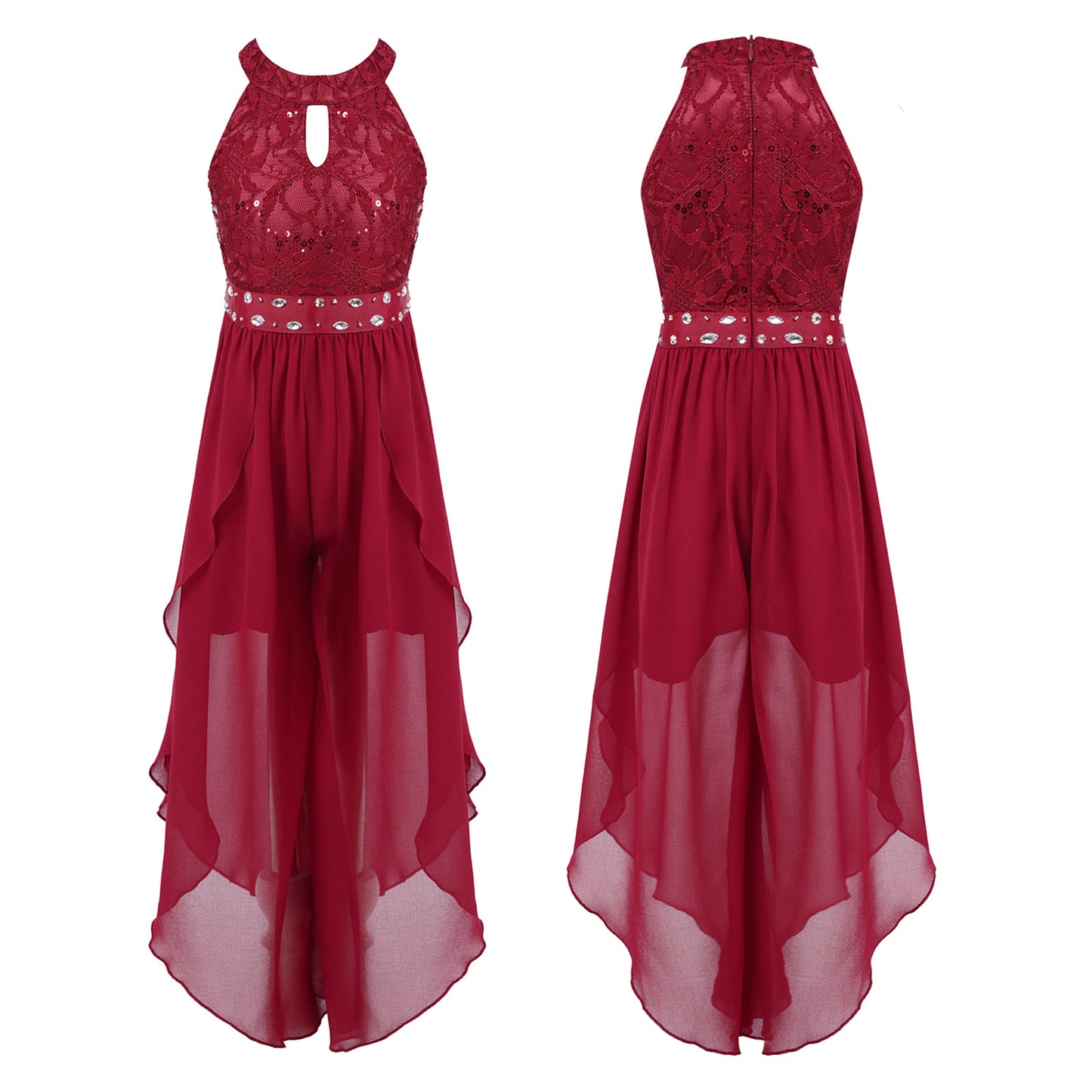 Sommer Mädchen Ärmellosen Chiffon Maxi Kleid Shiny Perlen Spitze Gebaut-in Shorts Party Kleid für Hochzeit Geburtstag Dance Leistung