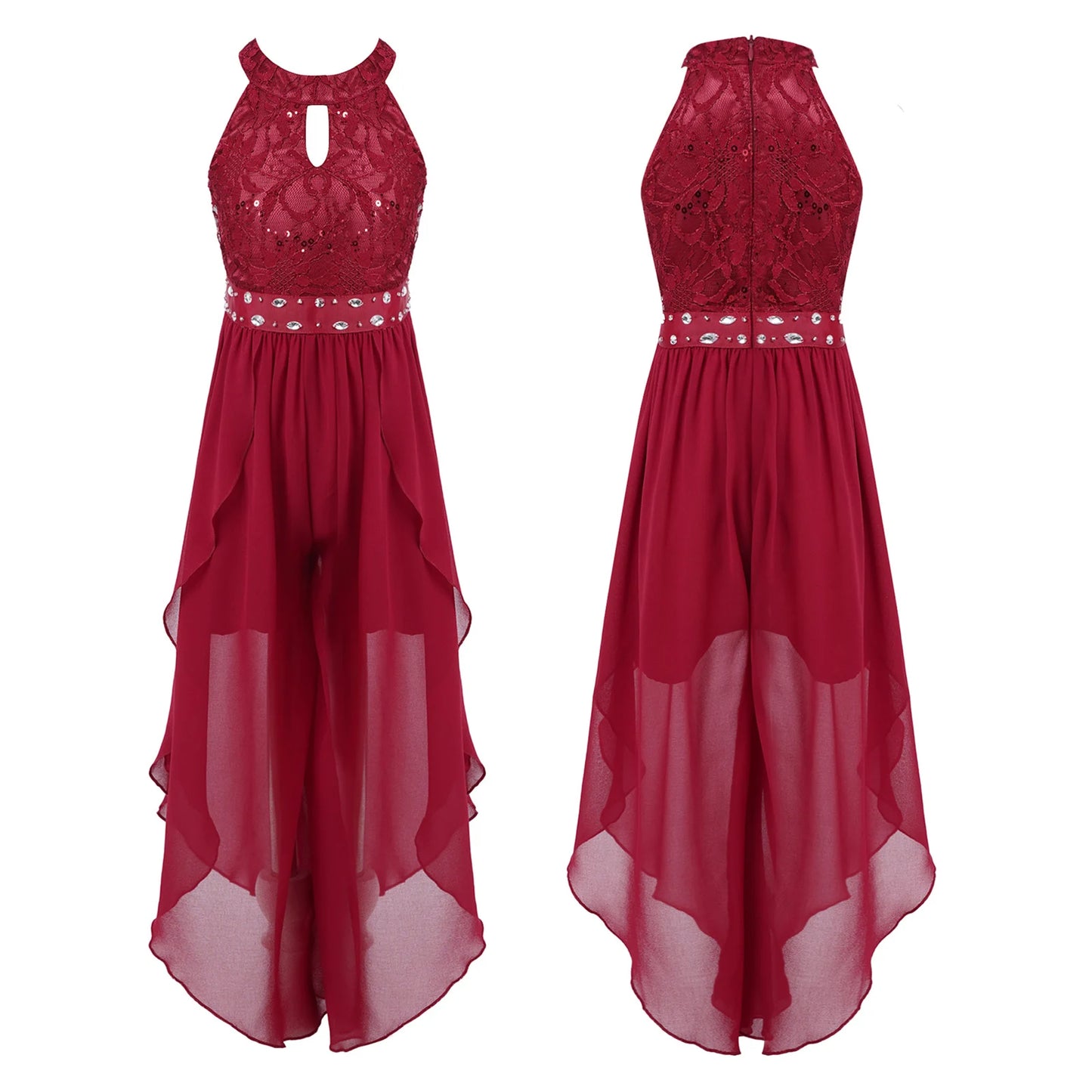 Sommer Mädchen Ärmellosen Chiffon Maxi Kleid Shiny Perlen Spitze Gebaut-in Shorts Party Kleid für Hochzeit Geburtstag Dance Leistung