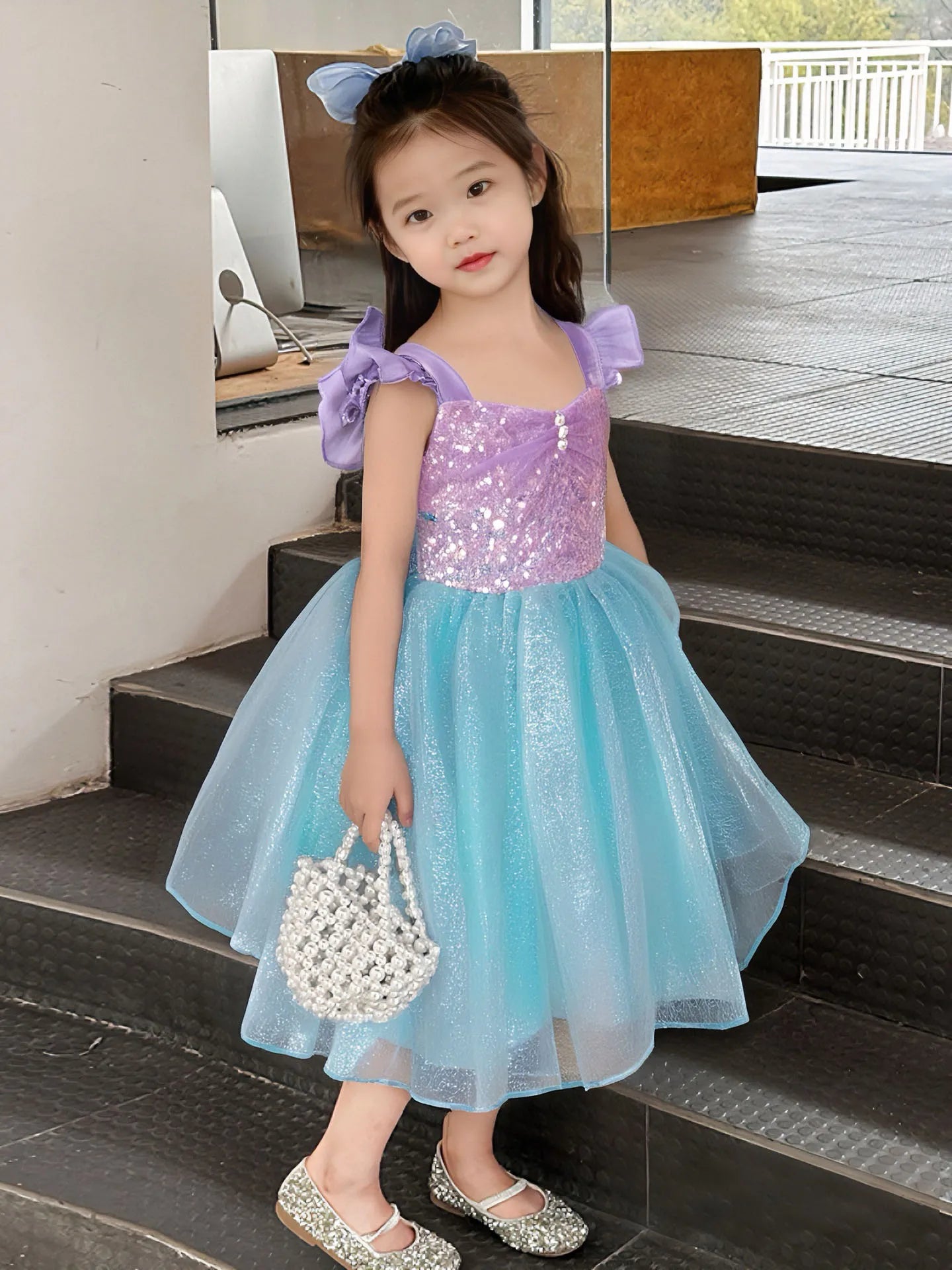 Mädchen Prinzessin Kleider Meerjungfrau Motto Party Sling Mesh Rock Pailletten Leistung Kostüm Geburtstag Kinder Kleidung Perle Säuglings Kleid
