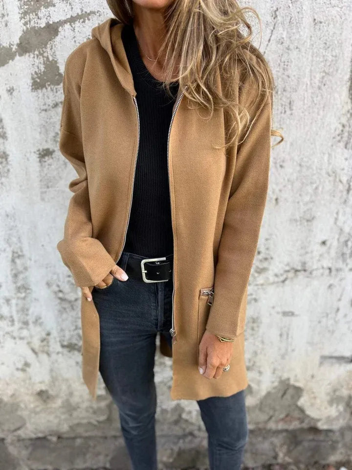 Herbst Winter Casual Zipper Mit Kapuze Jacke Frauen Langarm Strickjacke Mantel frauen Windjacke Beiläufige Gerade Jacken Rote Mäntel