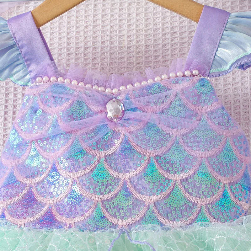 Mädchen Prinzessin Kleider Meerjungfrau Motto Party Sling Mesh Rock Pailletten Leistung Kostüm Geburtstag Kinder Kleidung Perle Säuglings Kleid