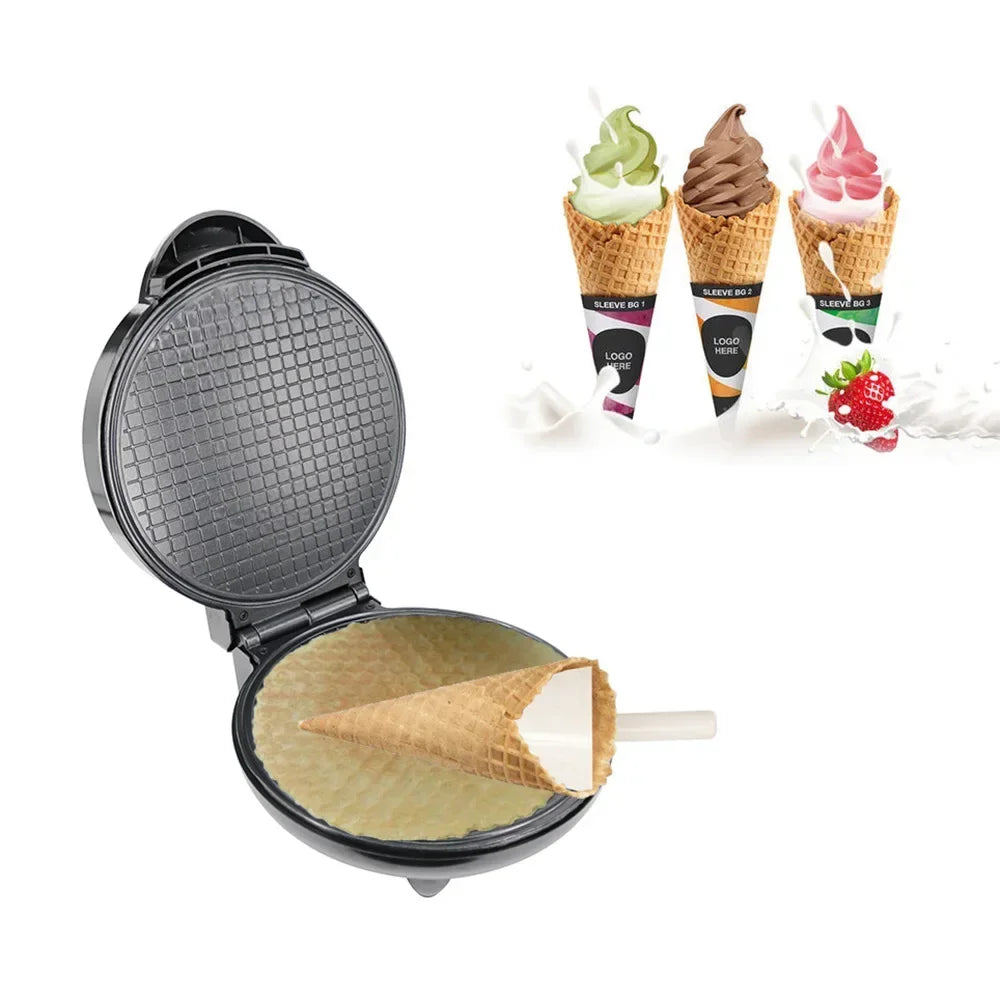 Electric Crispy Egg Roll Maker Omelet Sandwich Iron Crepe Baking Pan Waffle Pancake Oven DIY Ice Cream Cone Machine EU Plug.