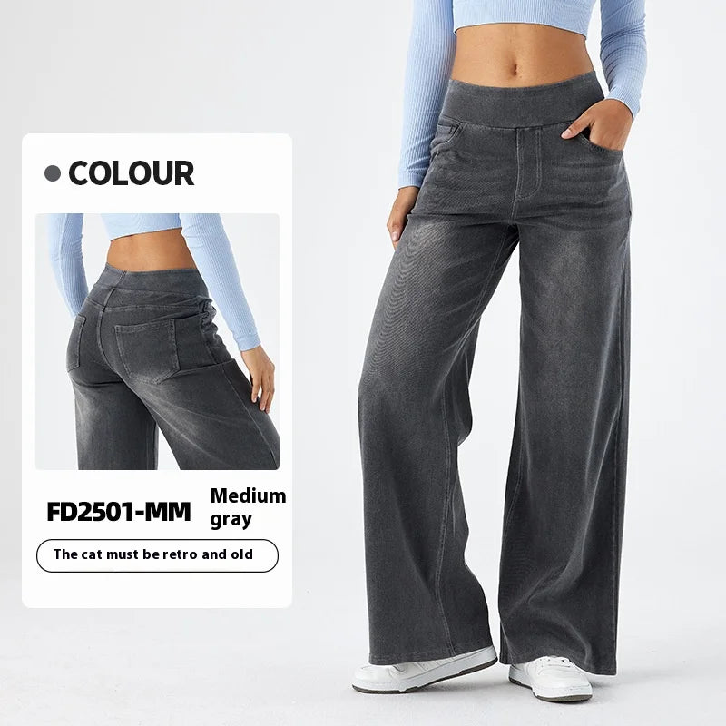 Women's New Large Size Denim Wide-Legged Trousers American High-Waisted Thin Straight Loose Casual Trousers Casual Jeans