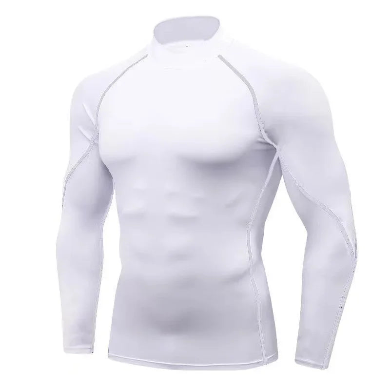 Men's Quick Dry Running T-shirt Workout Compression Shirt Turtleneck Long Sleeve Rash Guard Gym Base Layer Athletic Undershirt