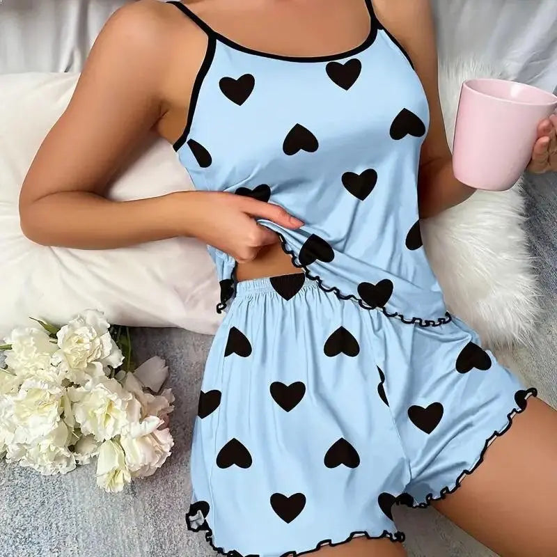 1 Satz Sommer-Damen-Pyjamas, zweiteilig, sexy, lässig, Leibchen, Unterhemd, Shorts, Homewear-Anzug