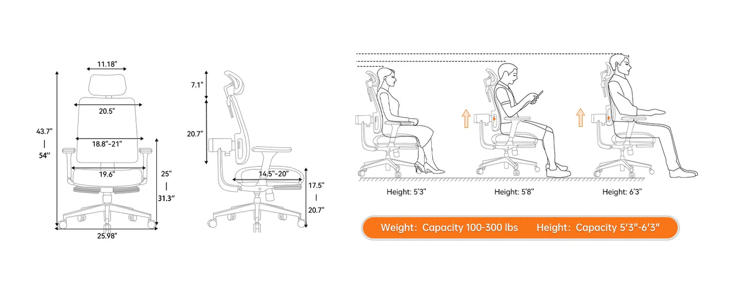 NEWTRAL MagicH-BP Ergonomischer Bürostuhl mit Fußstütze und Lordosenstütze, 4D Armlehne, Rückenlehne und Verstellbarem Kopfsitz, Schreibtischstuhl aus Mesh für Büro