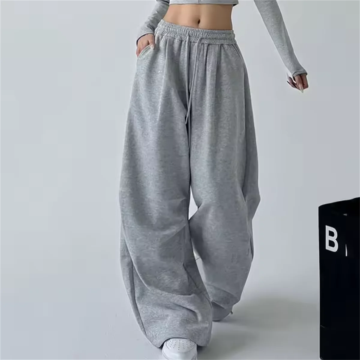 Mode Vintage Y2K Baggy Hose Frauen Sommer Breite Bein Elastische Taille Lose Hosen Dame Einfarbig Hip Hop Hosen Casual Kleidung