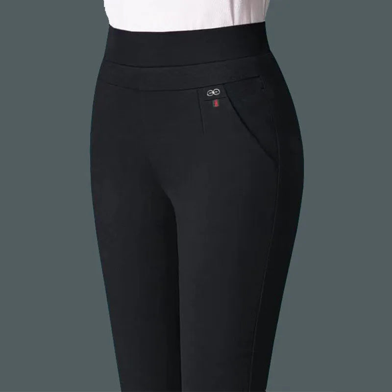 Büro Dame Feste Big Size 6XL Alle-spiel Bleistift Hosen Frühling Herbst Mode Frauen Elastische Hohe Taille Taschen Gerade hosen