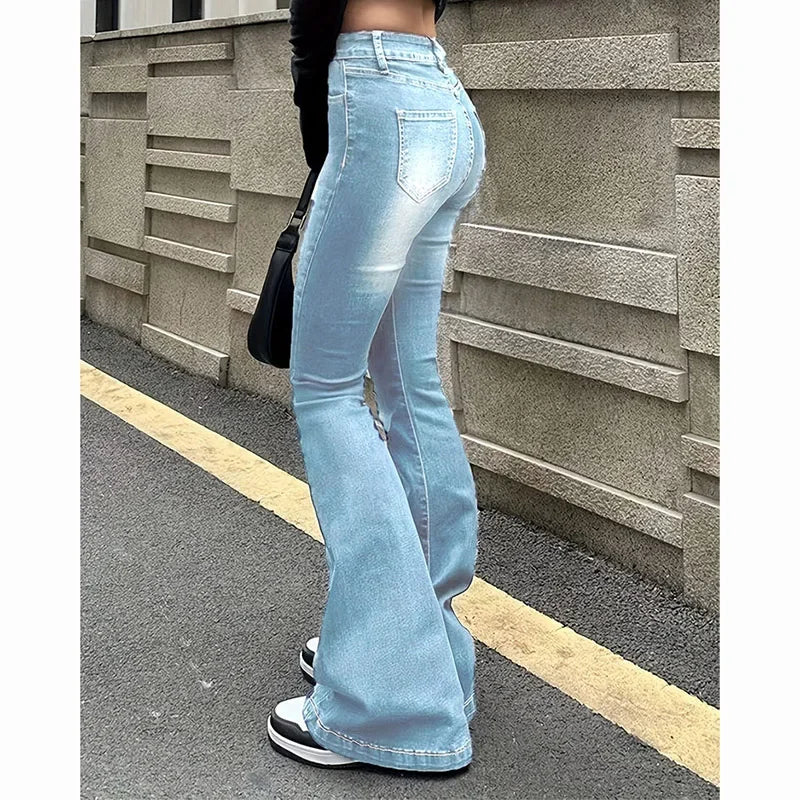 2025Mädchen Concise Ins Hohe Taille Ausgestellte Jeans Weibliche Stretchy Bootcut Denim Hosen Frauen Einfarbig Dünne Schlaghosen