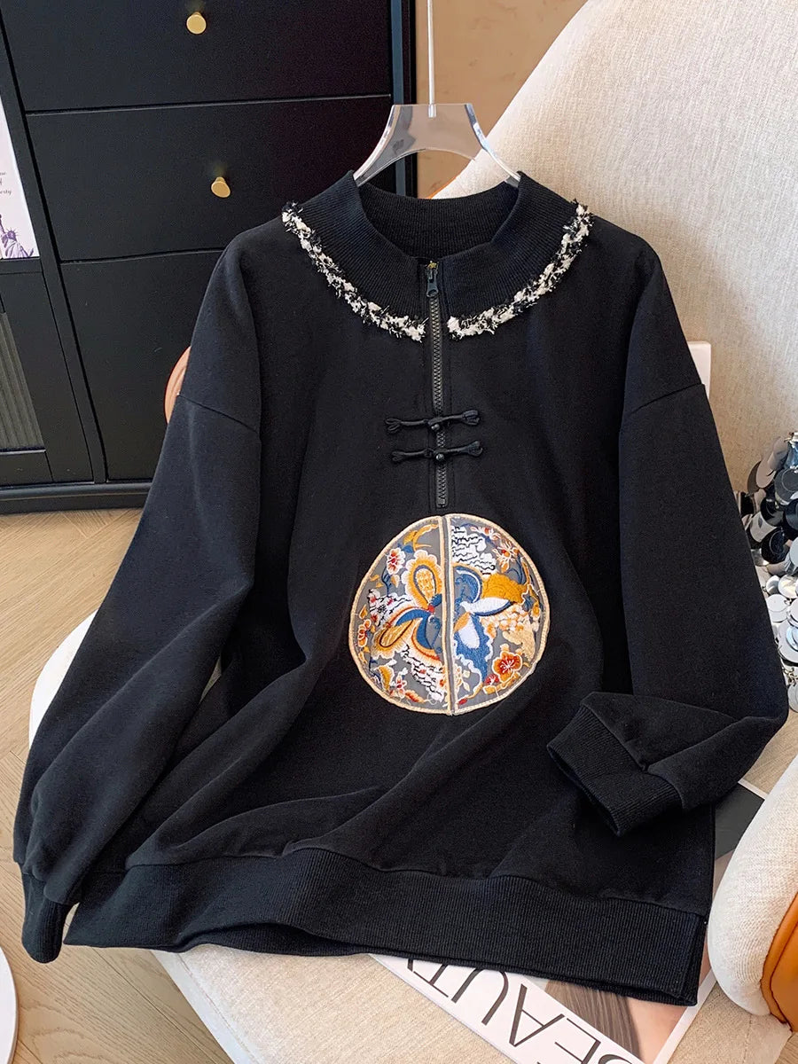 150kg Plus Size Damen büste Frühling Herbst lose neue chinesische Stil Sweatshirt lang ärmel ige geknöpfte Top 5xl 6xl 7xl 8xl 9xl