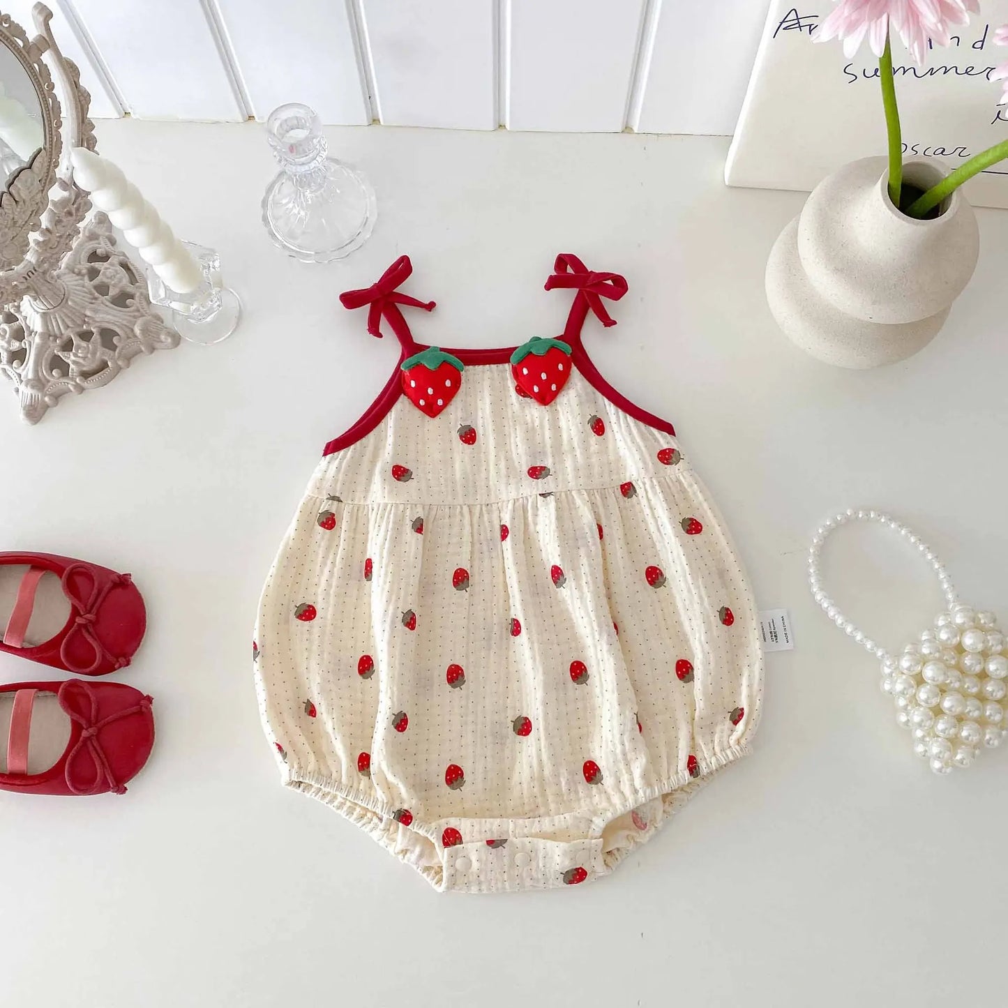 0-2Y Sommer Baby Mädchen Kleidung Erdbeere Druck Infant Mädchen Bodysuit Kleinkind Leibchen Ein Stück