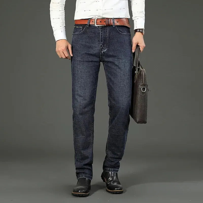 Wthinlee Neue Business männer Jeans Casual Gerade Stretch Mode Klassische Blau Schwarz Arbeit Denim Hosen Männliche Marke Kleidung