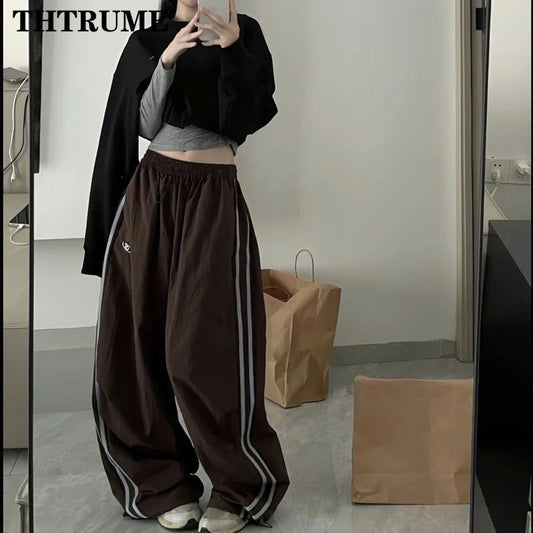 Y2K Vintage Frauen Lose Hosen Übergroßen Hip Hop Kordelzug Tasche Mode Chic Cargo Pant Casual Büro Dame Baggy Neue Hosen.