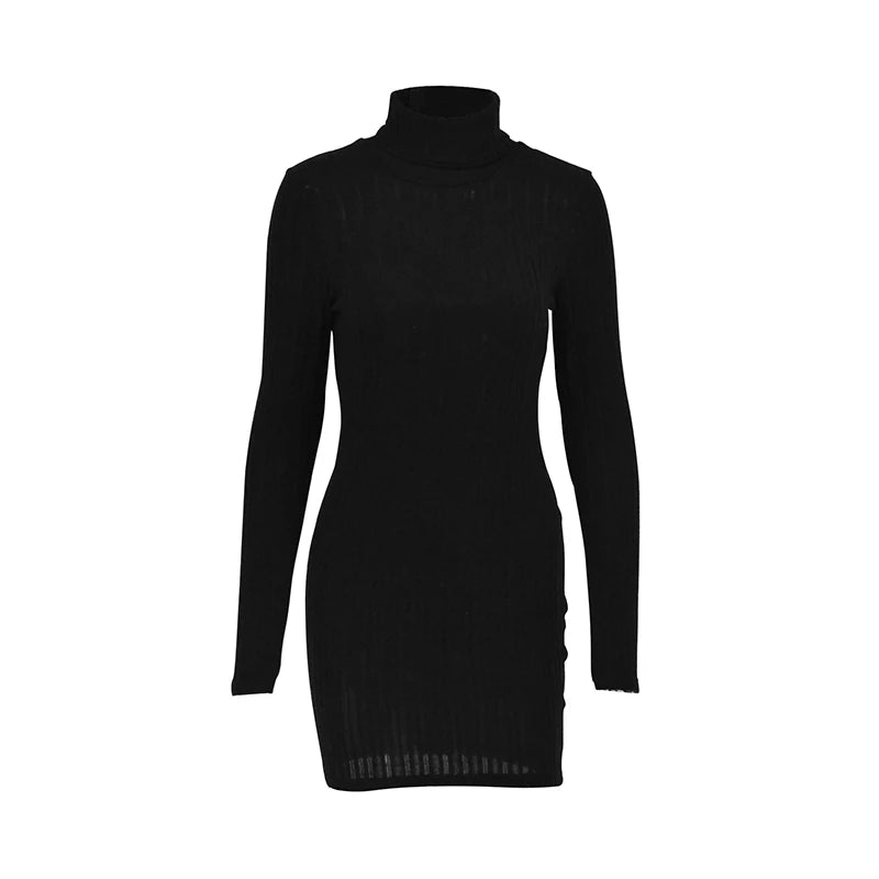 Neue Feste Kleid Frauen Elegante Party Herbst Winter Rollkragen Mit Langen Ärmeln Sexy Mantel Mini Kleider Bodycon Club Gestrickte Kleid