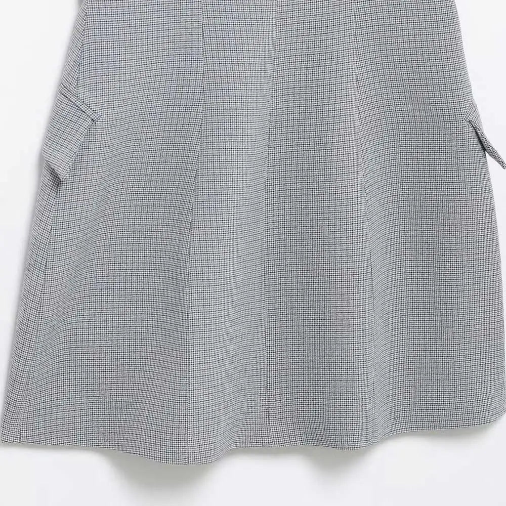 TRZA Mode Zweireiher Plaid Halter Mini Kleid für Frauen Front Klappen Taschen Backless Weibliche Kleider Vestidos Mujer
