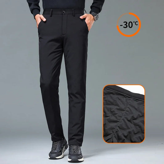 Men's Winter Formal Down Pants Goose Feather Warm Trousers Business Suit Pants for Man calca termica masculina inverno PT-597.