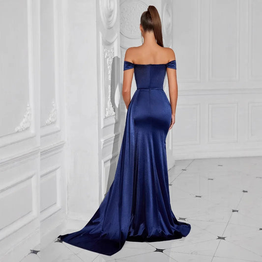 Sexy trägerloses, rückenfreies, hoch gespaltenes Maxikleid für Frauen, schwarz, schulterfrei, ärmellos, figurbetont, Club-Party, langes Kleid.