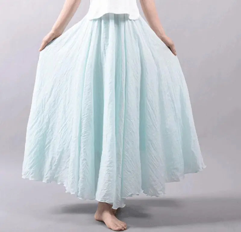 Frauen Elegante Hohe Taille Leinen Maxi Rock 2023 Sommer Damen Casual Elastische Taille 2 Schichten Röcke saia feminina 20 Farben SK53