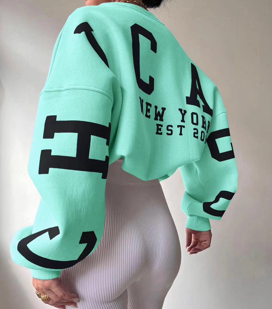 Combhasaki Damen Y2K Grunge Lose Pullover Sweatshirts Brief Drucken Lässige Verdickte Langarm Tops Herbst Hoodie Streetwear
