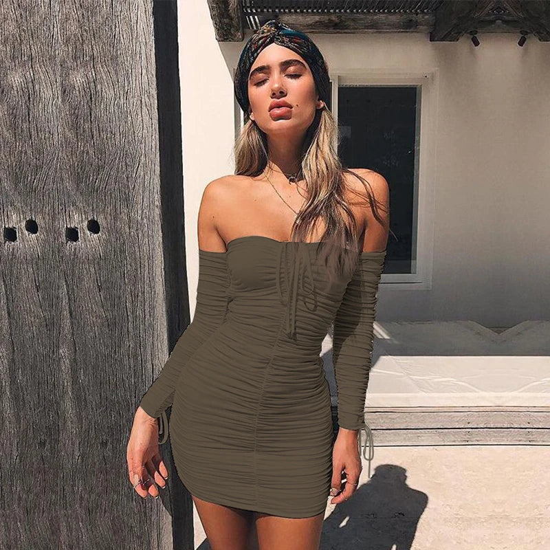 Arctic Cat Frauen Herbst Winter Verband Kleid Frauen 2022 Sexy Off Schulter Lange Hülse Dünne Elastische Bodycon Party Kleider Vestidos