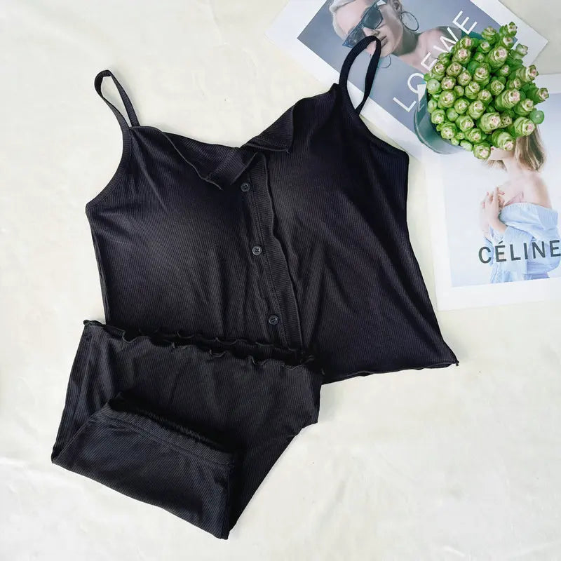 Conjuntos De Pijama Neue Sexy Baumwolle Sling Top Shorts Set Bh Pad Sommer Nachtwäsche Pyjamas Für Frauen Hause Tragen Nachtwäsche Anzug