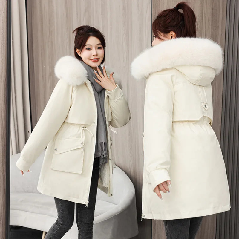 Winter dame Winter Stepp Mantel Abnehmbare Futter Pelz Kragen Gürtel Parka Jacke Für Frauen Verdickt Thermische frauen Mantel