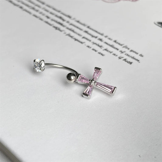1PCS Pink Zircon Cross 316L Stainless Steel Annular Ear Bone Nail New Fashion U-shaped Earrings for Women Y2K Punk Jewelry.