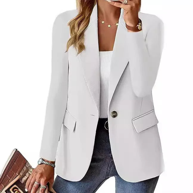 Übergroße Damen-Blazerjacke, Business-Anzug, Mantel, Revers, lange Ärmel, einfarbig, Knopf, lässig, elegant, Mantel, trendige, lockere Oberbekleidung
