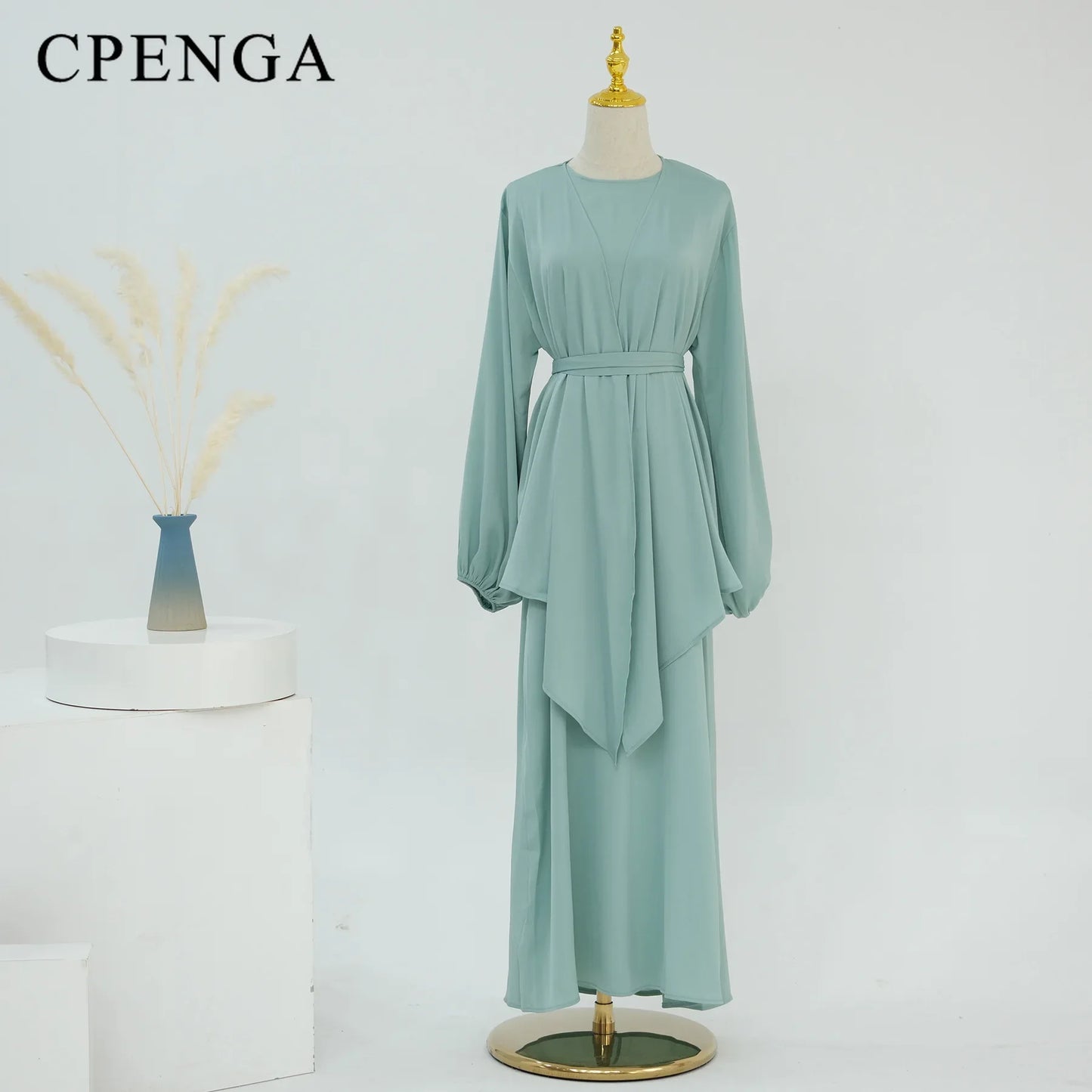 2-teiliges Saudi-Arabien muslimisches Damen-Abaya-Kleid aus Satin für Damen, Islam, Dubai, Urlaub, bescheidene Kleidung, 2024, elegante türkische Robe