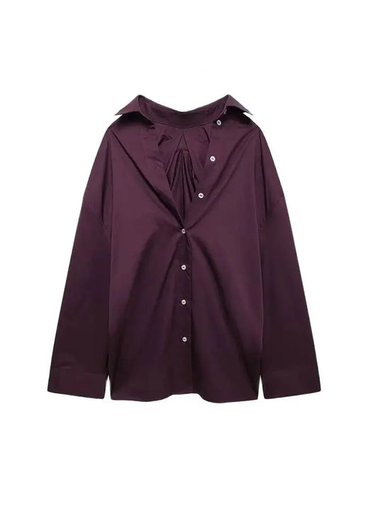 Oversized Pleated Back Shirts for Women, Long Sleeve, Button-up, Female Blouses, Chic Tops, Fashion.