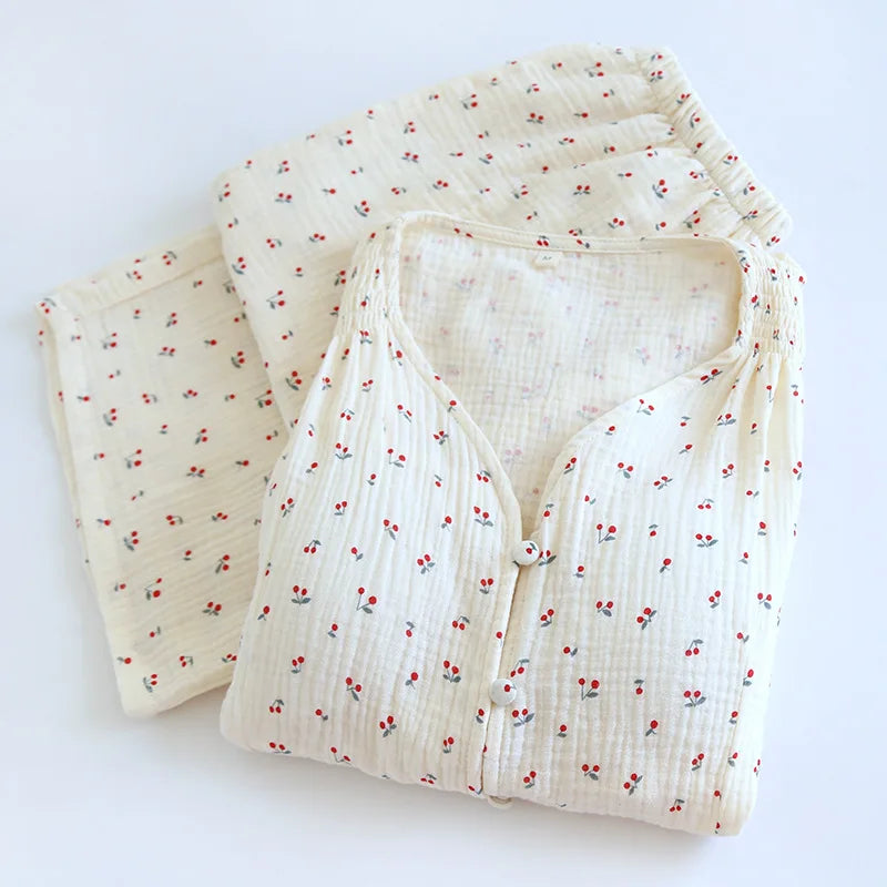 Damen Pyjama Nachtwäsche Baumwolle Nachtwäsche für Frau Sommer mit Brust polstern zweiteilige Blumen Pyjama-Sets Geschenk weiblich