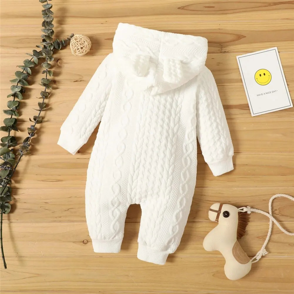 0-18 Monate Neugeborenes Baby Mädchen Bodysuit einfarbig Hoodie Langarm Stram pler Herbst & Winter warme Overall Kleidung für Baby