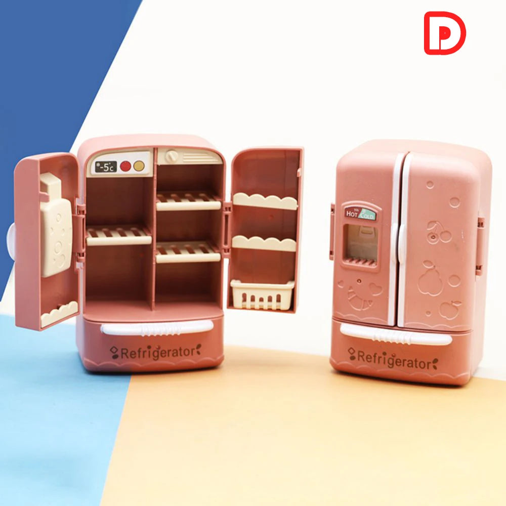 Cute Simulation Microfilm Furniture Double Door Refrigerator 1:12 Dollhouse Kitchen Model Decorations For Girl Birthday Gifts
