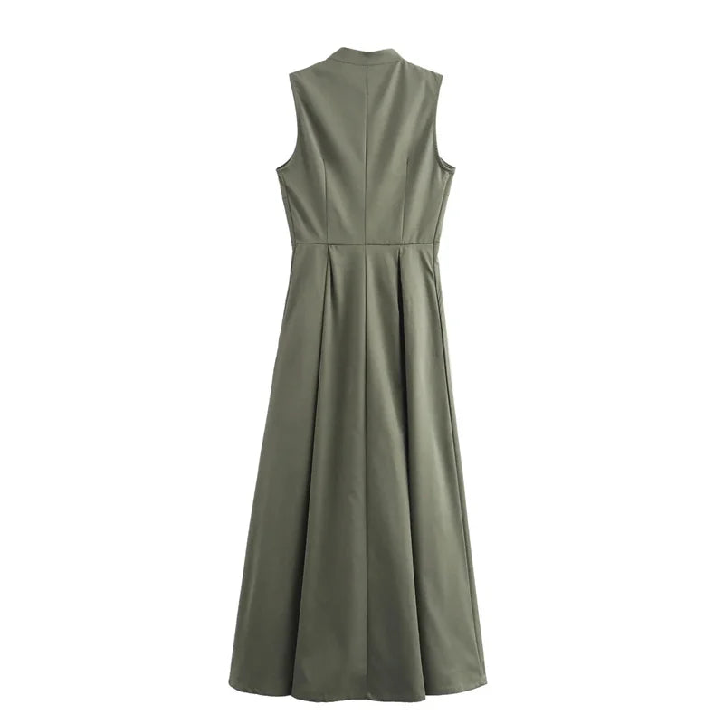 MUJER Zipper Langes Kleid Frau Plissee Ärmelloses, Figurbetontes Kleid Sommer Elegante Party Kleider Für Frauen 2025, Neue Midi Kleider