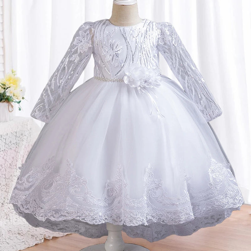 Blumen mädchen Hochzeits kleid lang ärmel ige Spitze Kleid elegante Mädchen Kunst Leistung Prinzessin Kleid Mädchen Karneval Kleidung