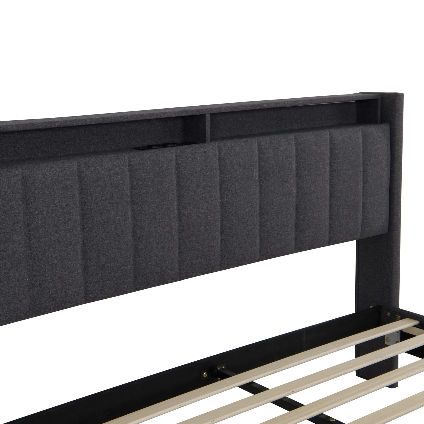 Lazyspace gepolstertes Doppelbett, Bettgestell 160/140 x 200 cm, Kopfteil mit Stauraum, USB-Aufladung und LED-Licht, keine Matratze