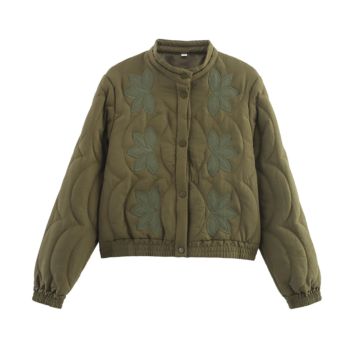 TRAFZA 2025 Herbst Frauen Stepp Crop Mantel Floral Stickerei Einreiher Langarm Jacke Winter Warme Vintage Oberbekleidung