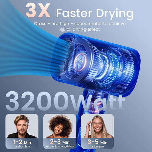 Hatteker 3200W Portable Hair Dryer 3 Temperature Settings Home Use Hotel Salon Professional Electric Blow Dryer for Travel