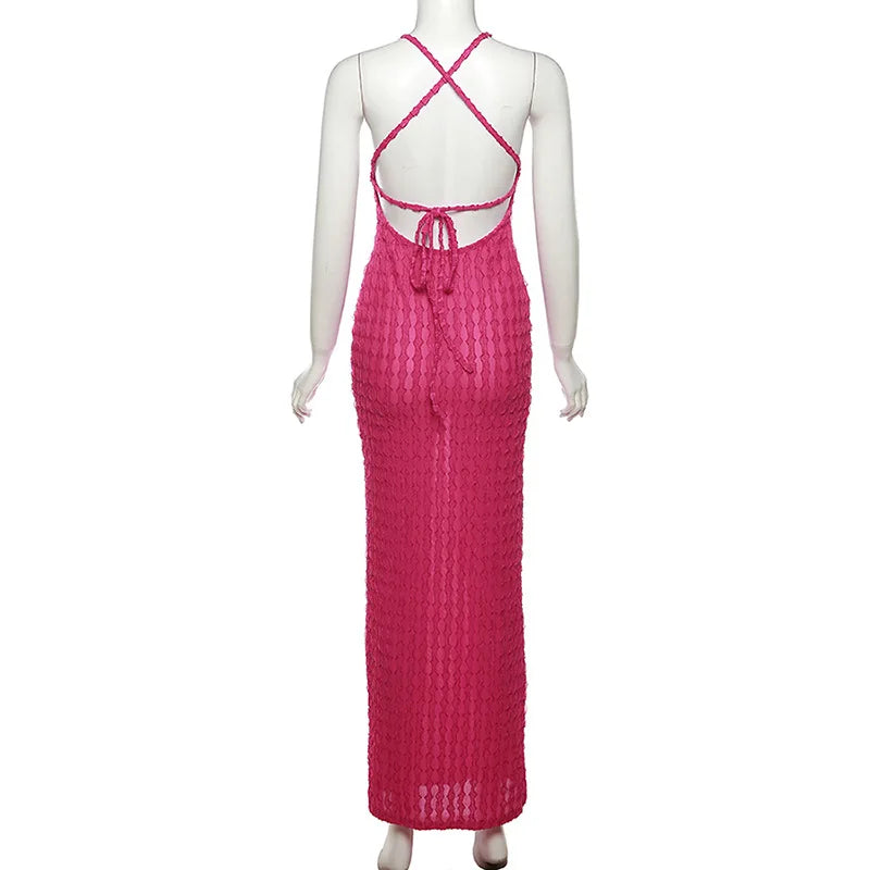 Sexy Streifen Rippen Stricken Schlank Bodycon Maxi Kleid Frauen Ärmellose Backless Lange Popcorn NDress Elegante Club Party Vestidos