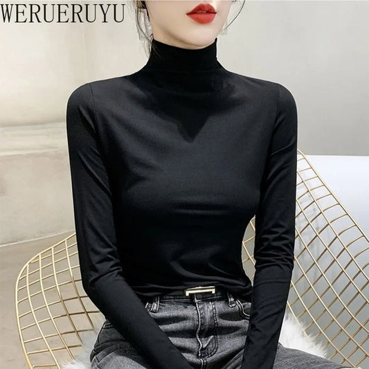 Schwarz Rollkragen T-shirt Langarm Tops Frauen Y2k Kleidung Herbst Winter Koreanische Mode Modale Elegante T-shirts für Frauen 2024
