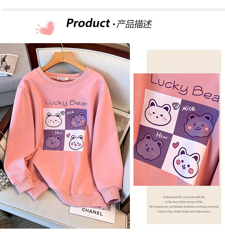 170kg plus size Damen büste Herbst Winter lose Rundhals ausschnitt Bär Sweatshirt Langarm lässig Top 6xl 7xl 8xl 9xl 10xl 11xl
