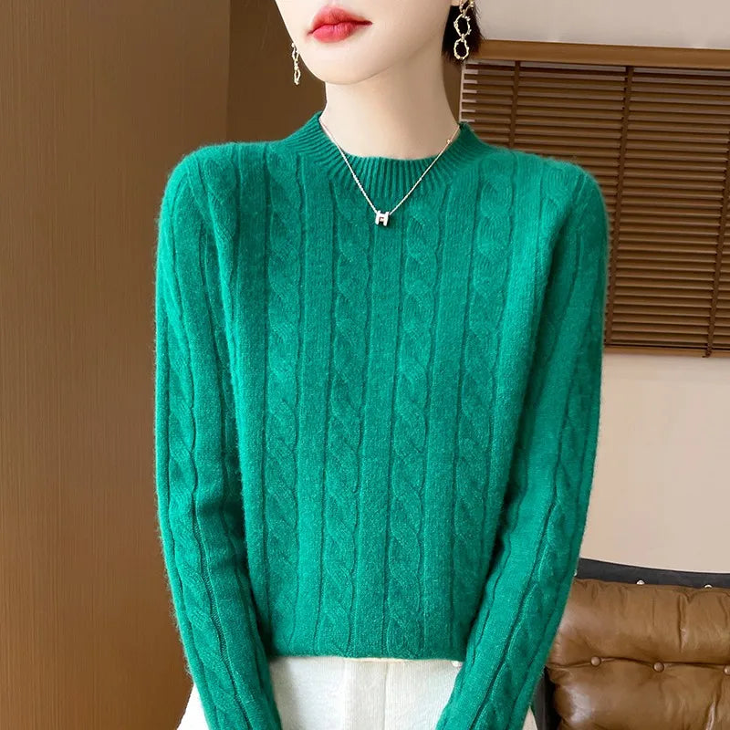 Frauen 100% Merino Wolle Verdickung Pullover Oansatz Gestrickte Twisted Pullover Herbst Winter Kaschmir Langarm Kleidung Basis Tops